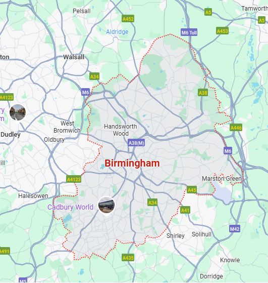 map - Birmingham bridging loans